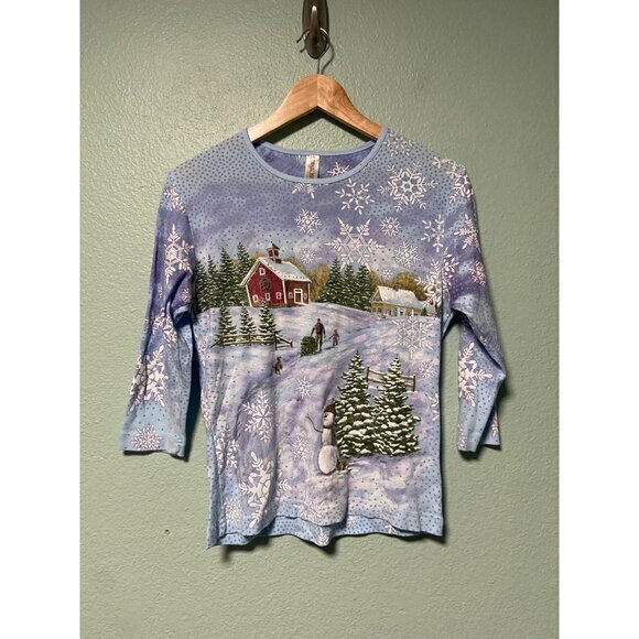 Endless Designs Women's Winter Christmas Bedazzled Top‎ Size Medium - Picture 1 of 7